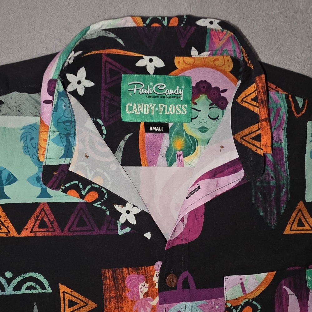 Park Candy Haunted Mansion Candy Floss Button Up Shirt Mens Small Black Disney
